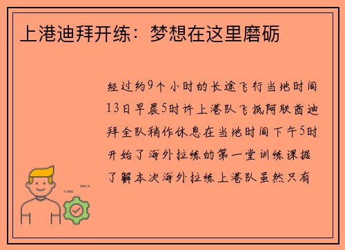 上港迪拜开练：梦想在这里磨砺